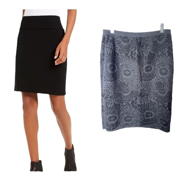 EILEEN FISHER Gray Patterned Wool Blend Knee Length Knit Pencil Skirt Small - Picture 1 of 6